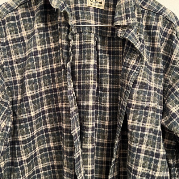 LL Bean Plaid Shirt Long Sleeve Green white mens button down flannel shirt top - Picture 7 of 12